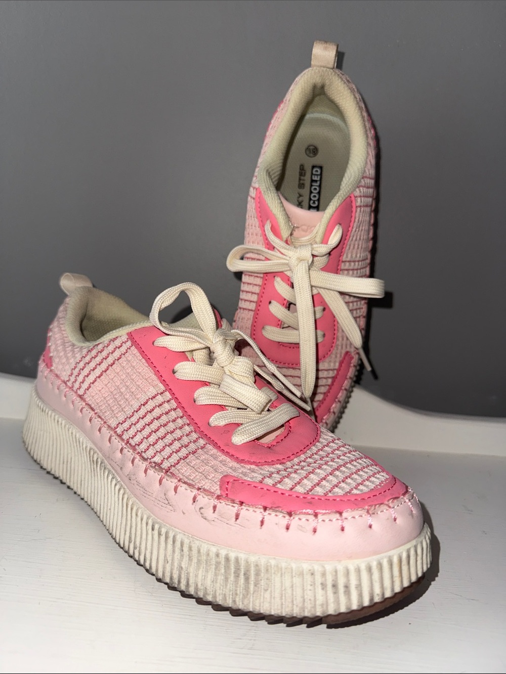 Women's Pink Platform Lace-Up Sneakers